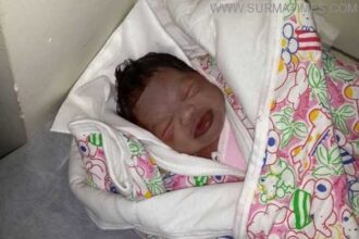 new born baby at hospital toilet