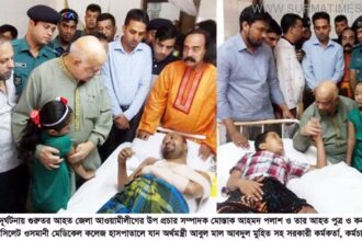 গুরুতর আহত আওয়ামীলীগ নেতা ও তার সন্তানদের দেখতে অর্থমন্ত্রী - Surma Times Archive