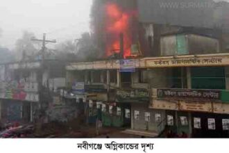 নবীগঞ্জ শহরের সাগর হার্ডওয়ারে ভয়াবহ অগ্নিকান্ড ॥ ২০ লাখ টাকার ক্ষয়ক্ষতি - Surma Times Archive